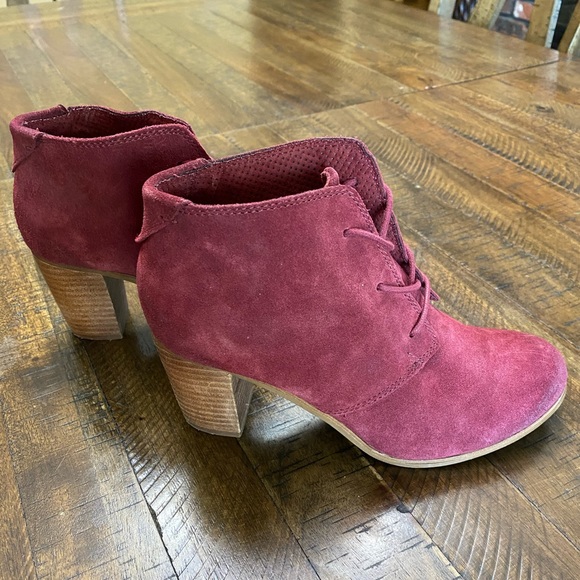 TOMS Lunata Lace Up Block Heel Ankle Bootie oxblood Burgundy - Size 7.5 - Picture 6 of 10